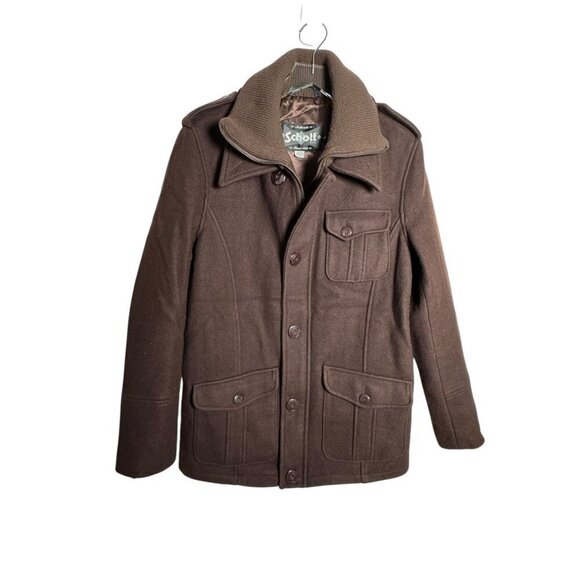 SCHOTT Mens Wool jacket coat size Large Brown Cargo pockets - Picture 4 of 8
